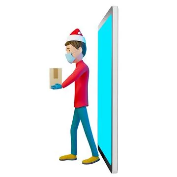 3D rendering. A man in uniform from a delivery service with a box in his hands. Stock Illustration