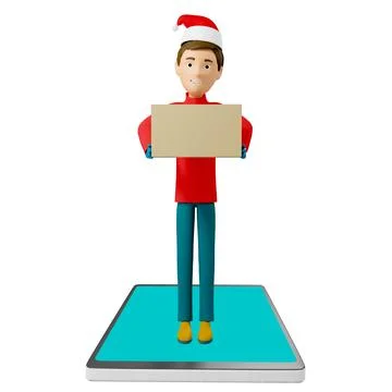3D rendering. A man in uniform from a delivery service with a box in his hands. Illustrazione stock