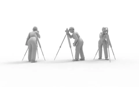 3d rendering of a man using a theodolite isolated in white studio Ilustración de archivo