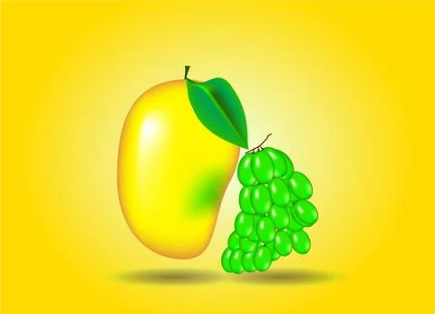 3d rendering of mango and grapes Stockillustratie