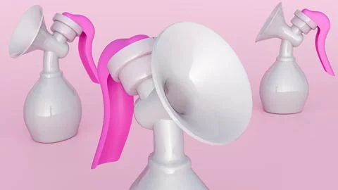 A 3D rendering of a manual, handheld breast pump. Illustration