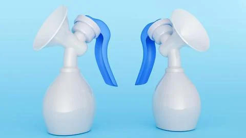 A 3D rendering of a manual, handheld breast pump. Illustration