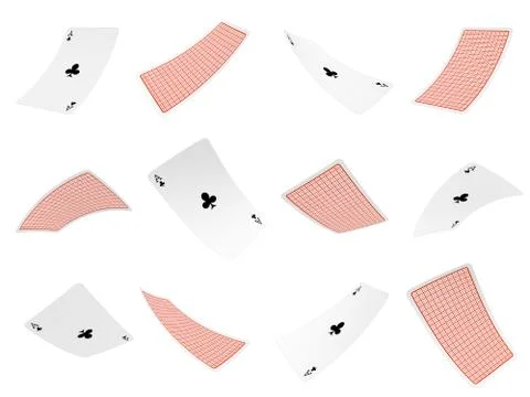 3d rendering of many aces of clubs flying in the air both in front and back Stock Illustration