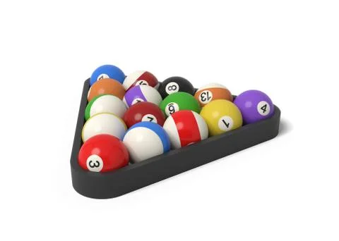 3d rendering of many billiard balls with colorful stripes and numbers inside a Stock Illustration