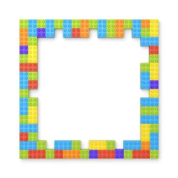 3d rendering of many blocks in different colors making up one hollow square Stock Illustration