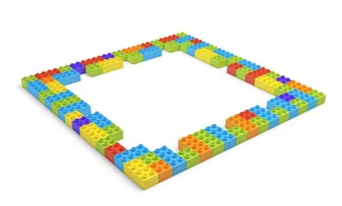 3d rendering of many blocks in different colors making up one hollow square Stock-Illustration