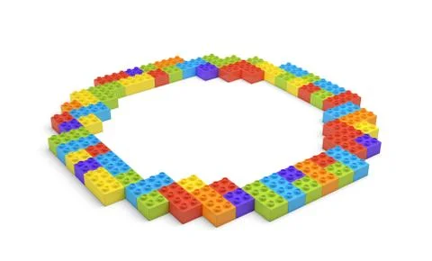 3d rendering of many building blocks in different colors making up one hollow Stock Illustration
