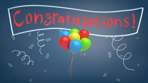 3d rendering of a many colorful party balloons tied together and hovering under Stock Illustration
