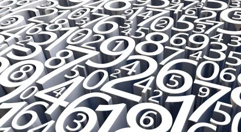 3D rendering Many different numbers. Numerology. Illustrazione stock