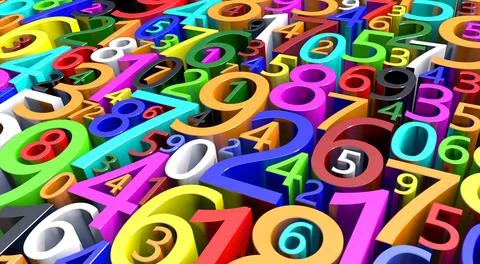 3D rendering Many different numbers. Numerology. Illustrazione stock