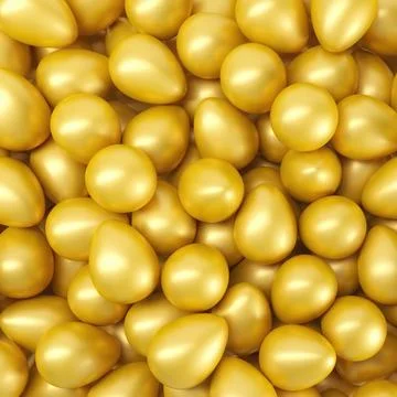 3d rendering of many golden Easter eggs. Stock Illustration