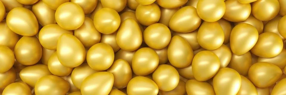 3d rendering of many golden Easter eggs. Illustrazione stock