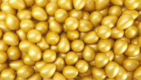 3d rendering of many golden Easter eggs. Stock Illustration