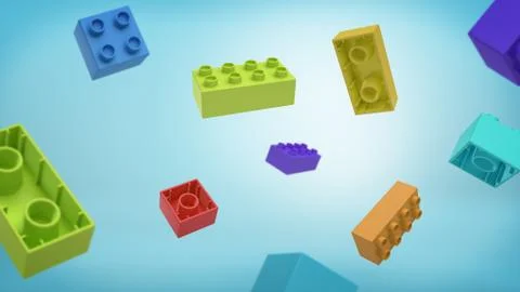 3d rendering of a many multicolored rectangle toy blocks building blocks falling Illustration
