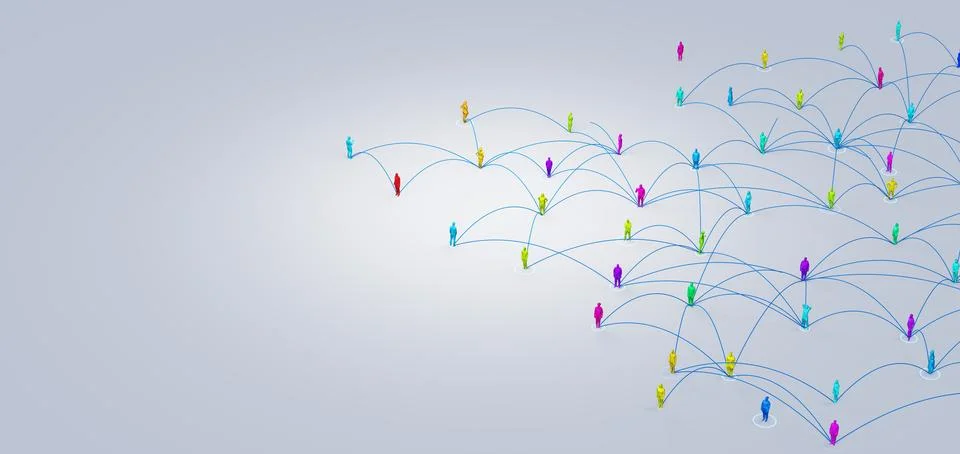 3d rendering Many people communicate through social network. Stock Illustration