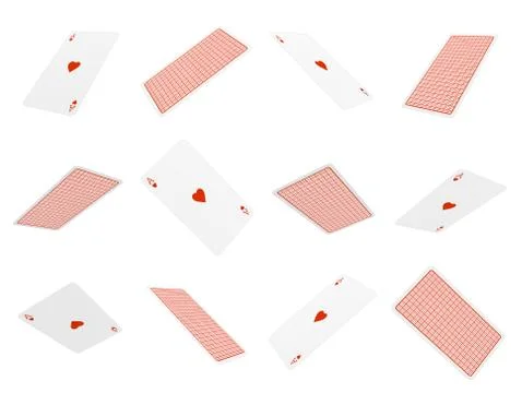 3d rendering of many playing cards flying in the air all of them being aces of Stock Illustration