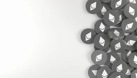 3d rendering of many round buttons with the logo of Ethereum (ETH). Stock Illustration