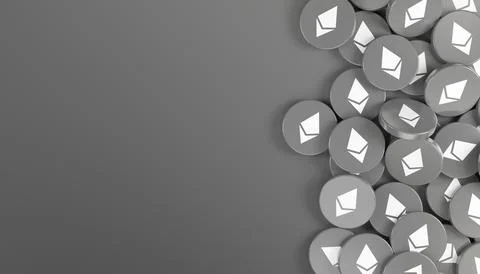 3d rendering of many round buttons with the logo of Ethereum (ETH). Stock Illustration