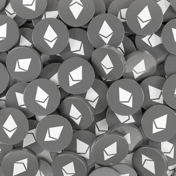 3d rendering of many round buttons with the logo of Ethereum (ETH). Stock Illustration