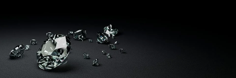 3D Rendering many size diamonds on dark gray  surface Stock Illustration