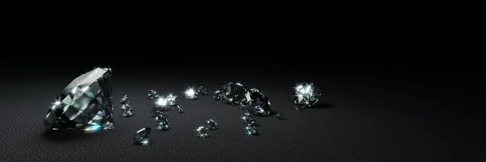 3D Rendering many size diamonds on dark gray  surface Stock Illustration