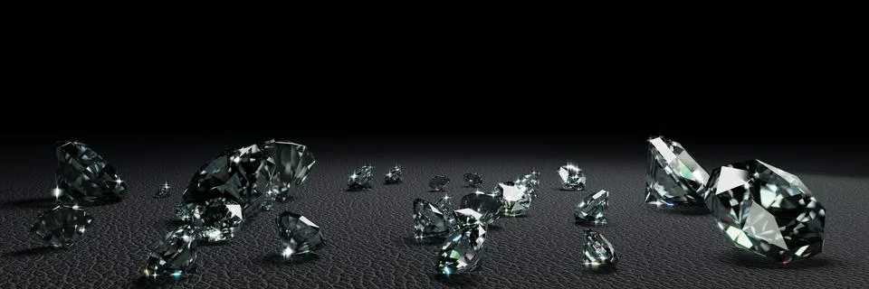 3D Rendering many size diamonds on dark gray  surface Stock Illustration