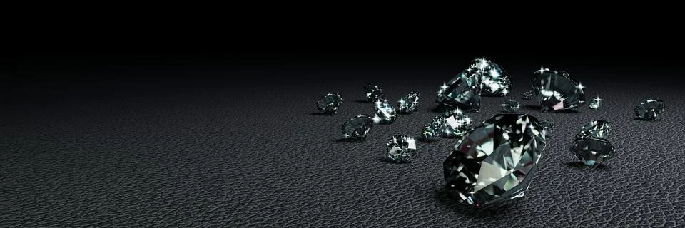 3D Rendering many size diamonds on dark gray  surface Stock Illustration