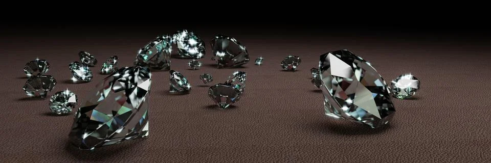3D Rendering many size diamonds on dark gray  surface Stock Illustration