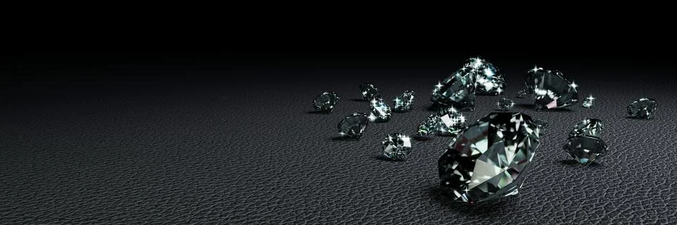 3D Rendering many size diamonds on dark gray surface Stock Illustration