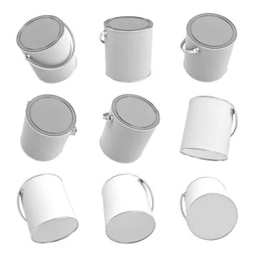 3d rendering of many still paint buckets with handles and closed lids isolated Stock Illustration