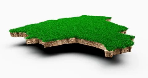 3D rendering of the map of Bolivia with solid land and green grass isolated on Stock Illustration