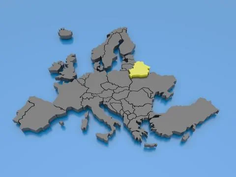 3d rendering of a map of Europe - Belarus Stock Illustration