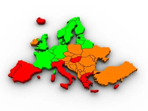 3d rendering of a map of Europe in bright colors Stock Illustration