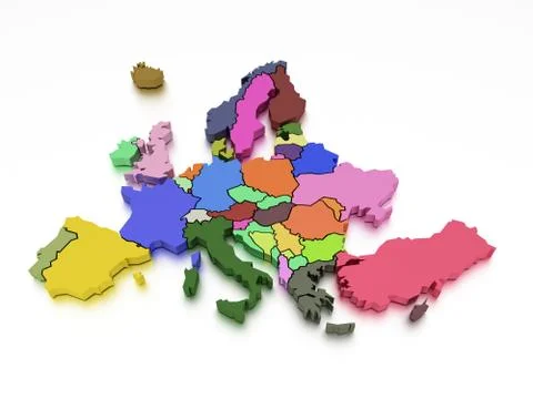 3d rendering of a map of Europe in bright colors Stock Illustration