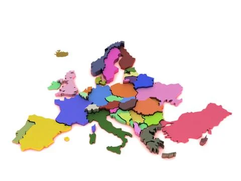 3d rendering of a map of Europe in bright colors Stock Illustration