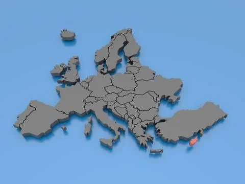 3d rendering of a map of Europe - Cyprus Stock Illustration