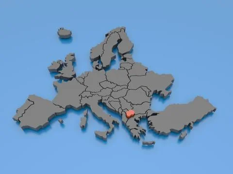 3d rendering of a map of Europe - Macedonia Stock Illustration