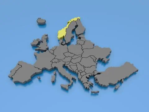 3d rendering of a map of Europe - Norway Stock Illustration