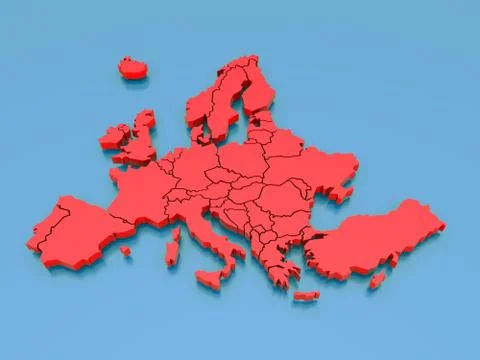 3d rendering of a map of Europe in Red Stock Illustration