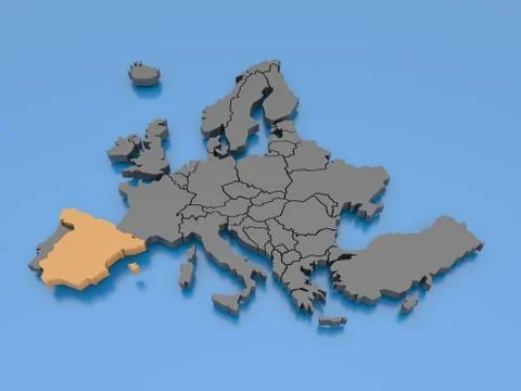 3d rendering of a map of Europe - Spain Stock Illustration