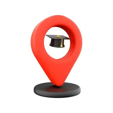 3D rendering Map pointer with education cap. 3D rendering isolated on white Illustrazione stock