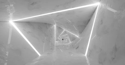 3d rendering. A marble corridor with columns stretching into the distance wit Illustrazione stock