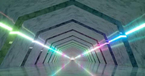 3d rendering. A marble corridor with columns stretching into the distance wit Stock Illustration