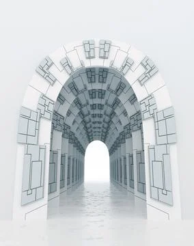 3d rendering. Marble corridor with columns stretching into the distance with Stock Illustration