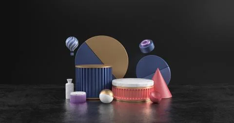 3d rendering of Marble Podium and Concrete Floor. Stock Illustration