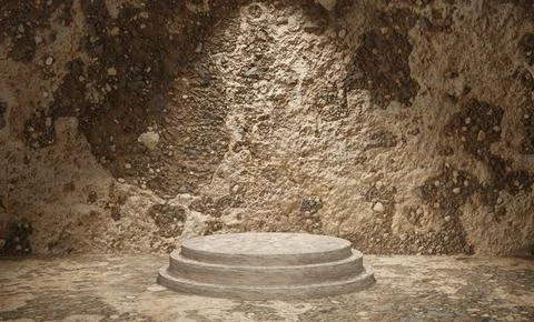 3D rendering of a marble podium under the limelight against a cave wall Stock Illustration