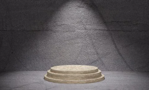 3D rendering of a marble podium under the limelight against a gray wall Stock Illustration
