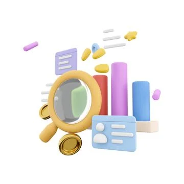 3d rendering marketing research with chart and a magnifying glass icon. 3d Stock-Illustration