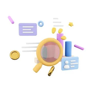 3d rendering marketing research with chart and a magnifying glass icon. 3d Stock-Illustration