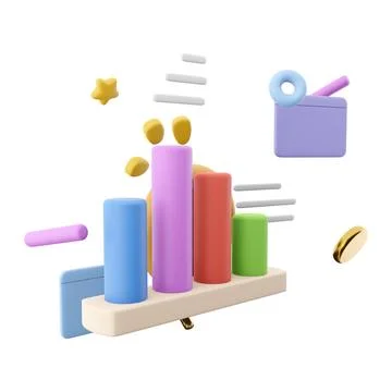 3d rendering marketing research with chart and a magnifying glass icon. 3d Stock Illustration